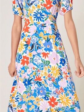 Sugarlips Ojai Floral Agave Puff Sleeve Midi Dress Medium